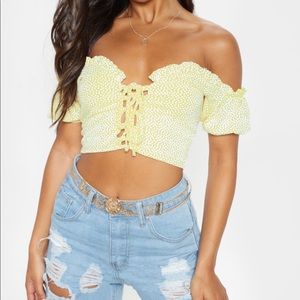 Pretty little things yellow Crop lace up top